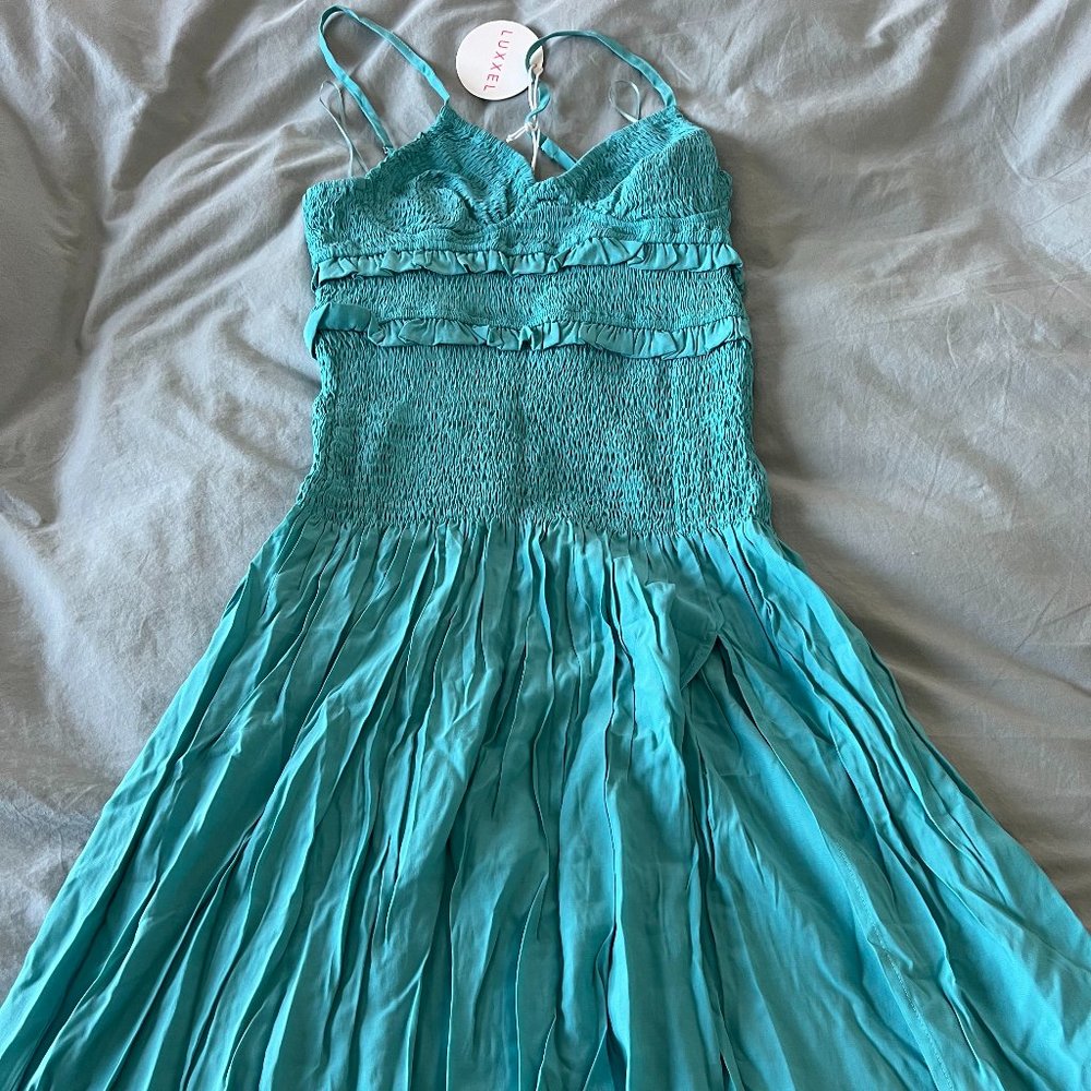 Luxxel Teal Maxi Dress with Smocked Bodice